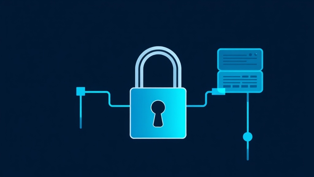 자물쇠와 데이터 서버가 연결된 이미지로 개인 정보 보호와 데이터 보안의 중요성을 강조하는 장면